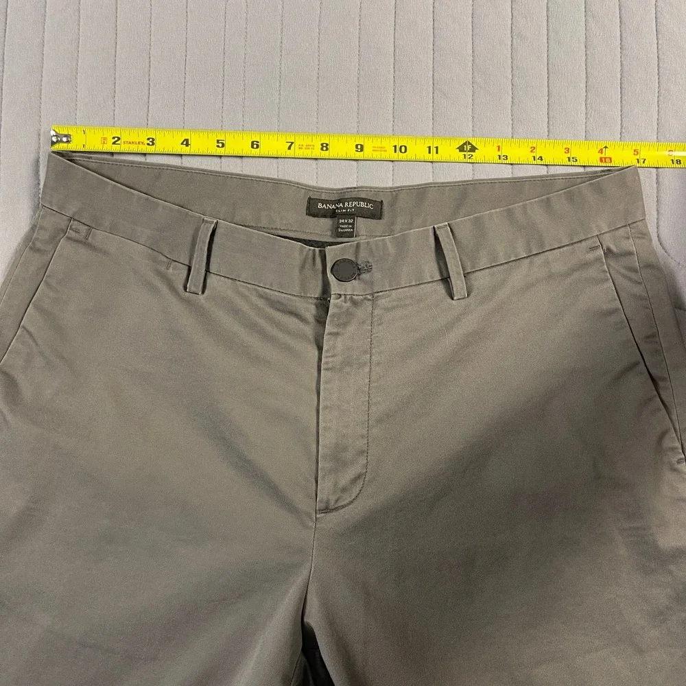 Banana Republic Mens Slim Fit Chino Pants 34x32 Olive Khaki Stretch Cotton Blend